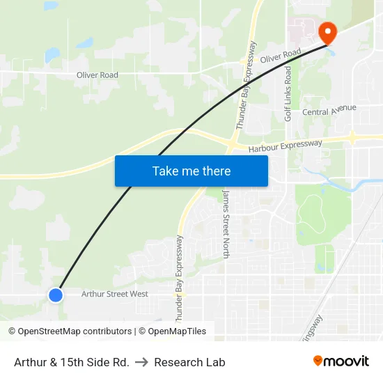 Arthur & 15th Side Rd. to Research Lab map