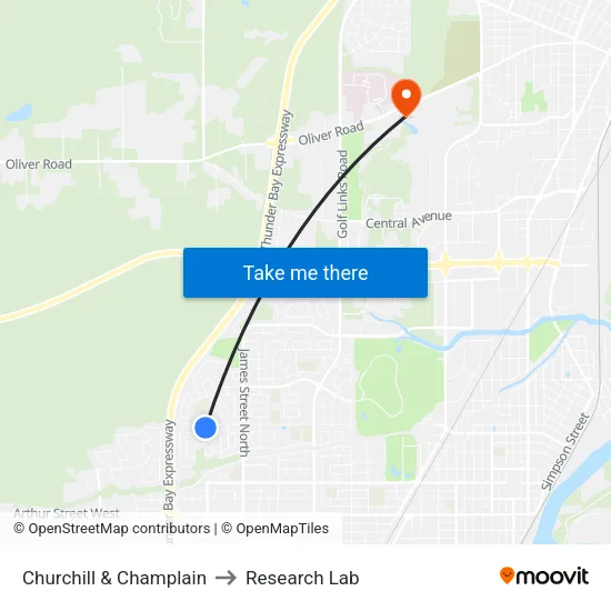 Churchill & Champlain to Research Lab map