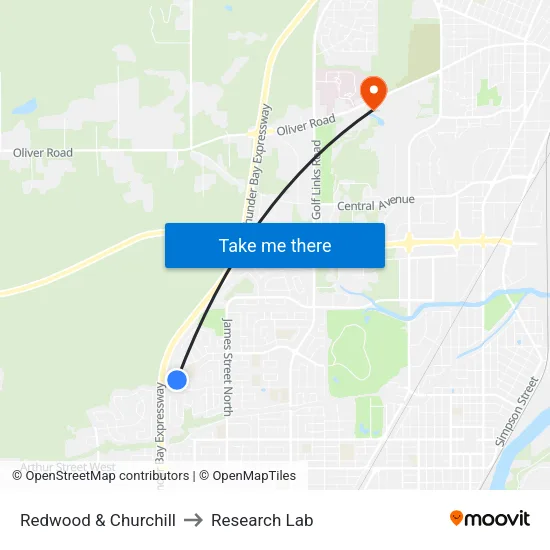 Redwood & Churchill to Research Lab map