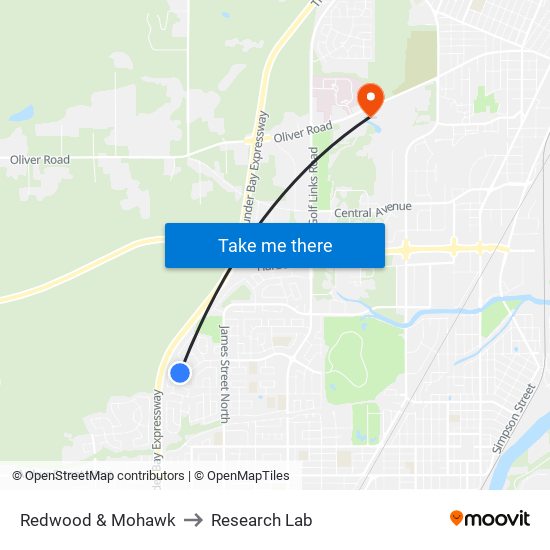 Redwood & Mohawk to Research Lab map