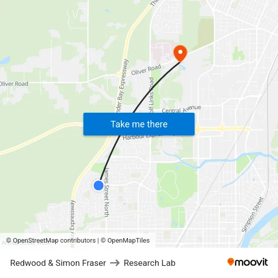 Redwood & Simon Fraser to Research Lab map