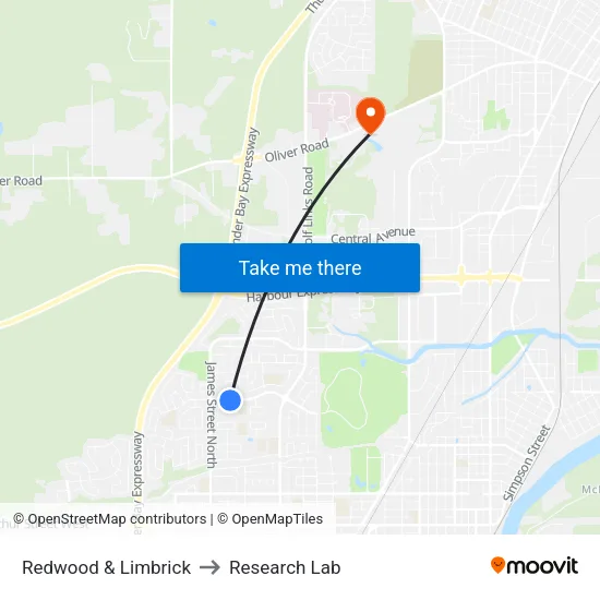Redwood & Limbrick to Research Lab map