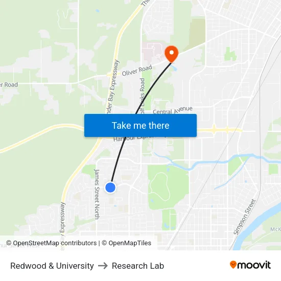 Redwood & University to Research Lab map