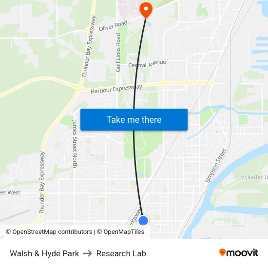 Walsh & Hyde Park to Research Lab map