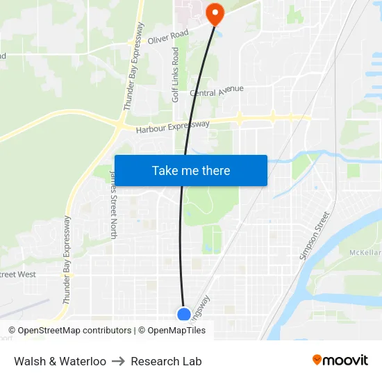 Walsh & Waterloo to Research Lab map