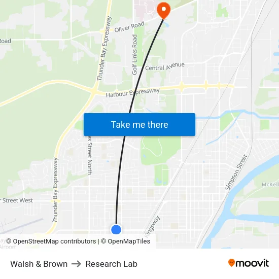Walsh & Brown to Research Lab map