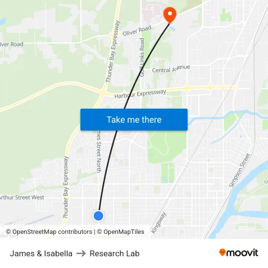 James & Isabella to Research Lab map