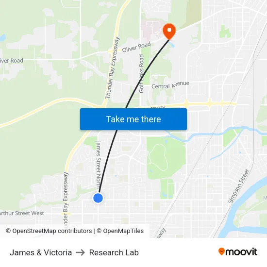 James & Victoria to Research Lab map