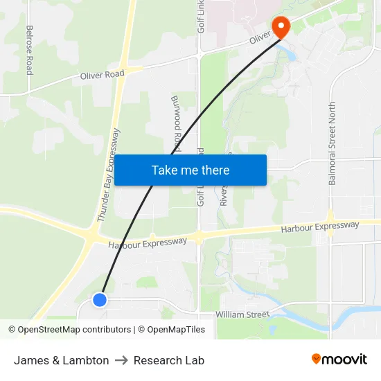 James & Lambton to Research Lab map