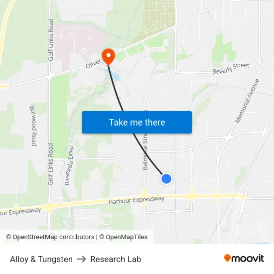 Alloy & Tungsten to Research Lab map