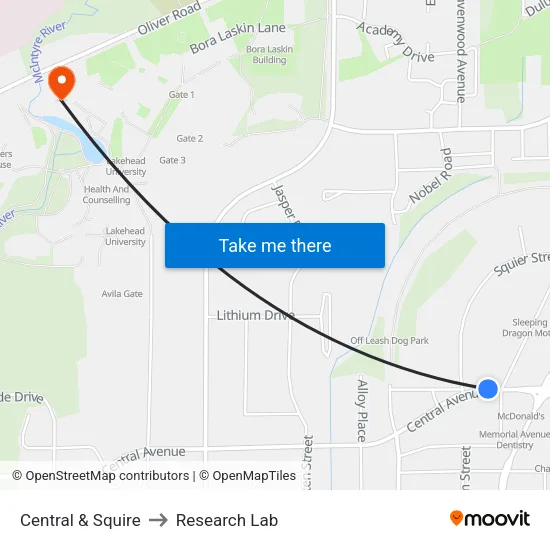 Central & Squire to Research Lab map