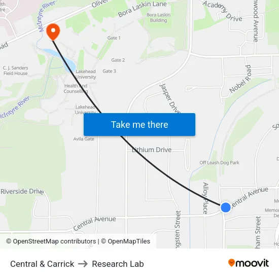 Central & Carrick to Research Lab map