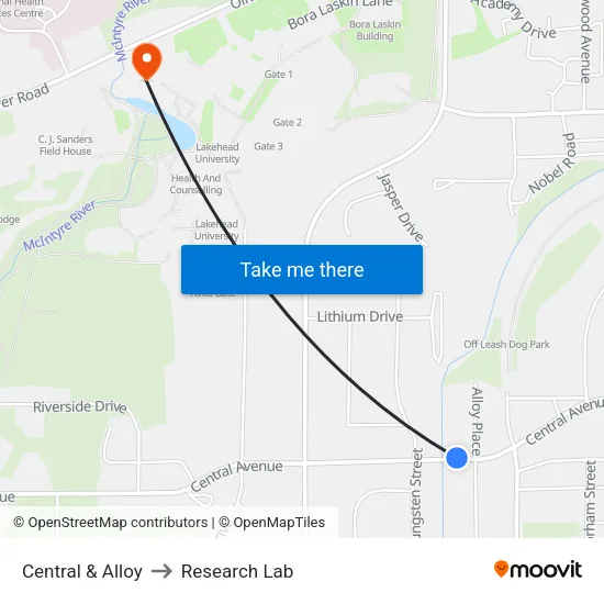 Central & Alloy to Research Lab map