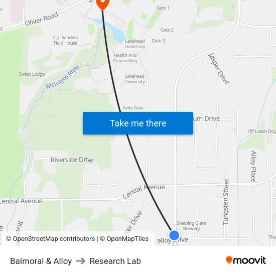 Balmoral & Alloy to Research Lab map