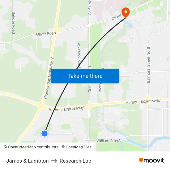 James & Lambton to Research Lab map