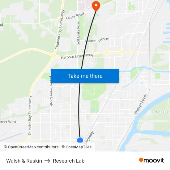 Walsh & Ruskin to Research Lab map
