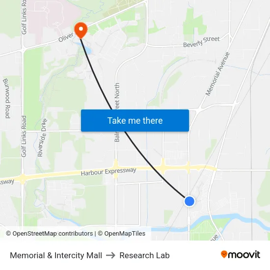 Memorial & Intercity Mall to Research Lab map