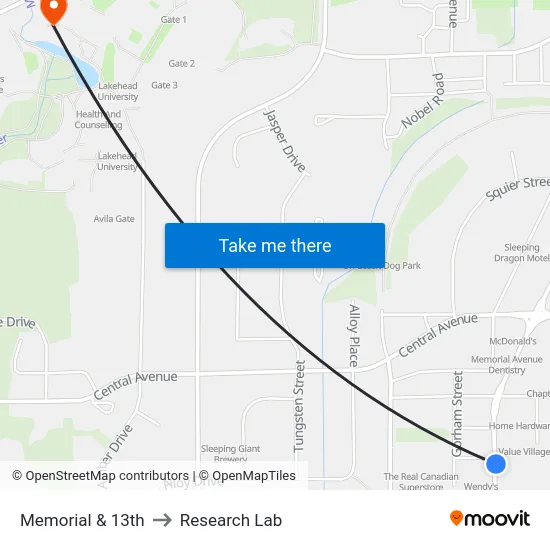 Memorial & 13th to Research Lab map