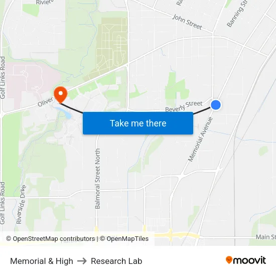 Memorial & High to Research Lab map