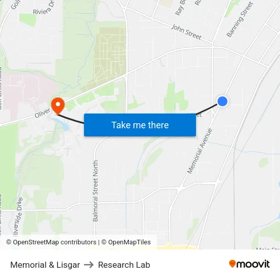 Memorial & Lisgar to Research Lab map