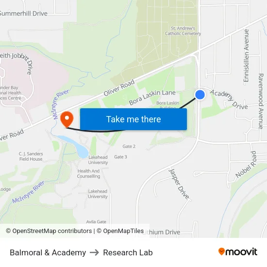 Balmoral & Academy to Research Lab map