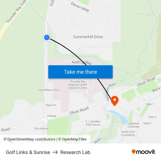Golf Links & Sunrise to Research Lab map