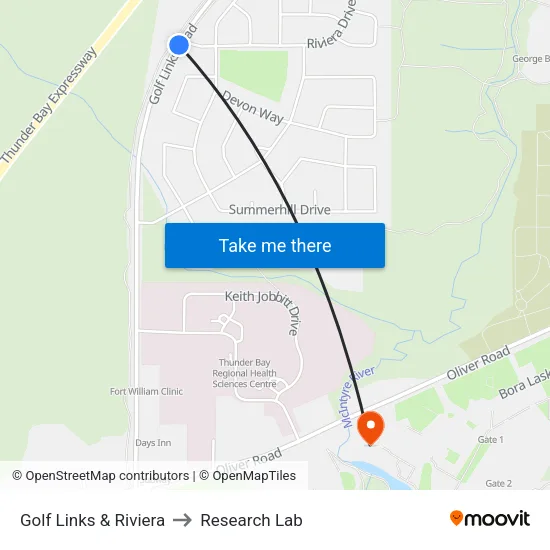 Golf Links & Riviera to Research Lab map