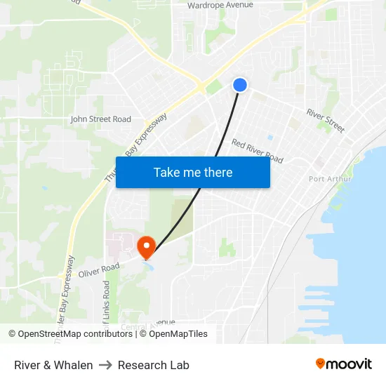 River & Whalen to Research Lab map