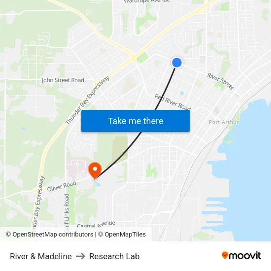 River & Madeline to Research Lab map