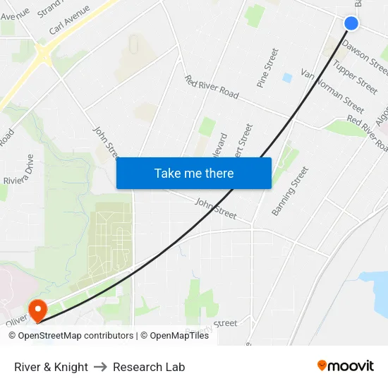 River & Knight to Research Lab map