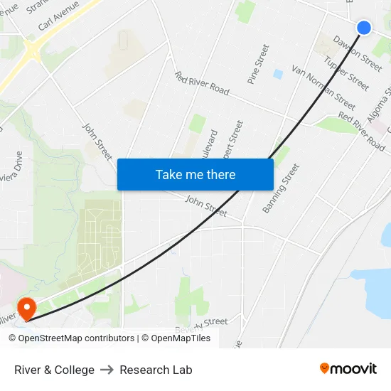 River & College to Research Lab map
