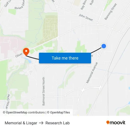 Memorial & Lisgar to Research Lab map