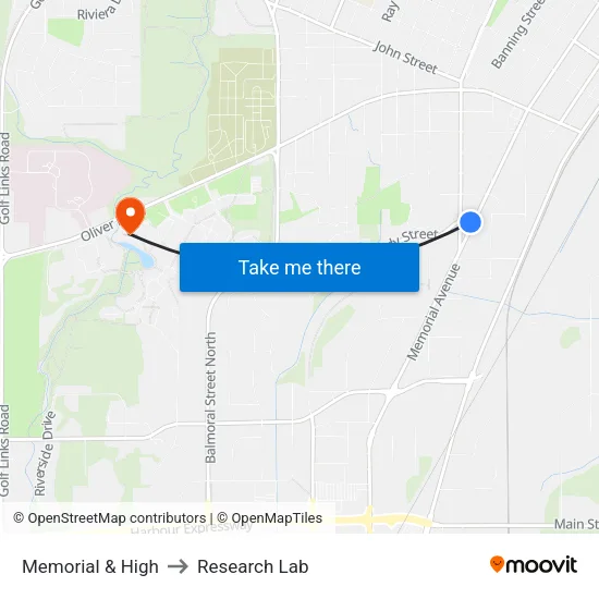 Memorial & High to Research Lab map