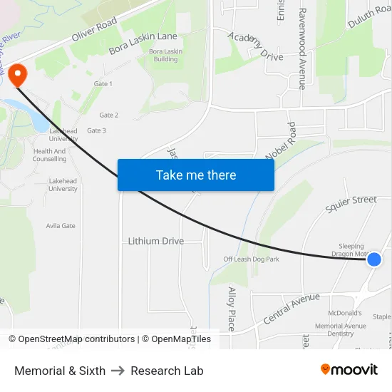 Memorial & Sixth to Research Lab map