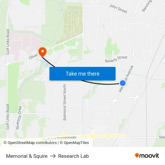 Memorial & Squire to Research Lab map