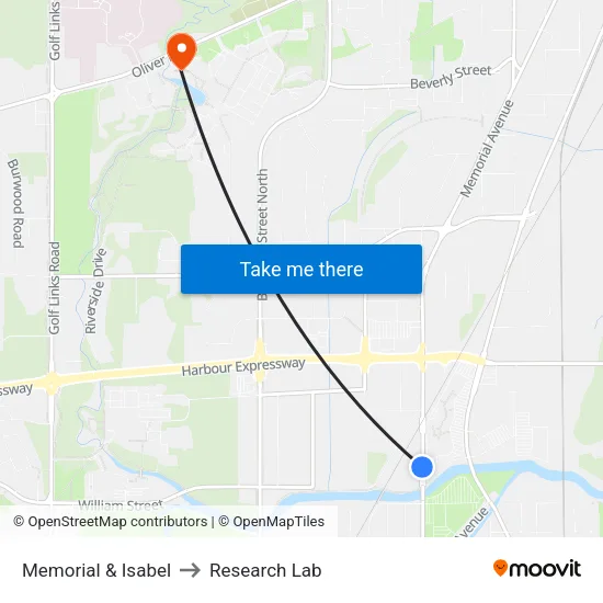 Memorial & Isabel to Research Lab map