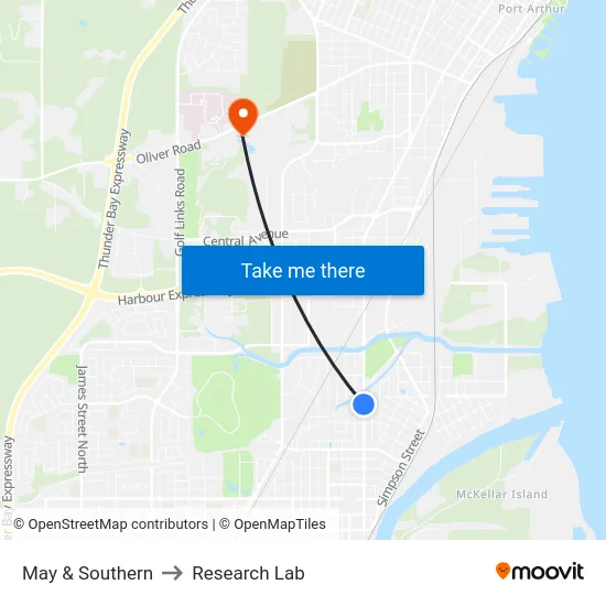 May & Southern to Research Lab map