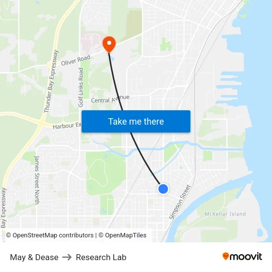May & Dease to Research Lab map