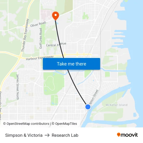 Simpson & Victoria to Research Lab map