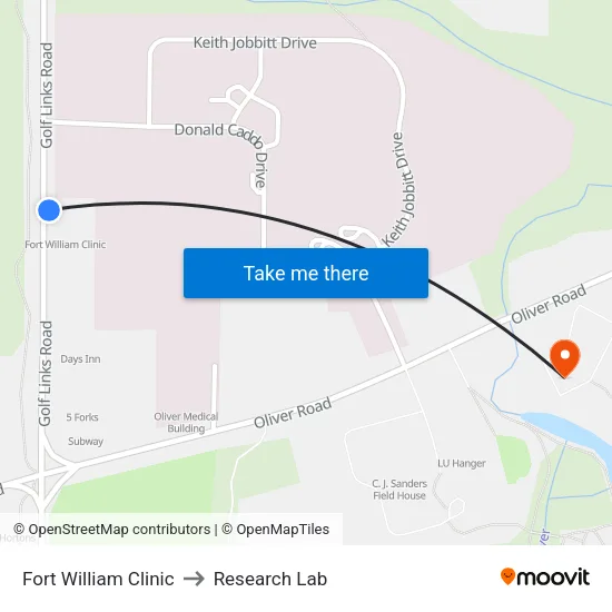 Fort William Clinic to Research Lab map