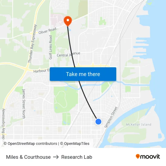 Miles & Courthouse to Research Lab map