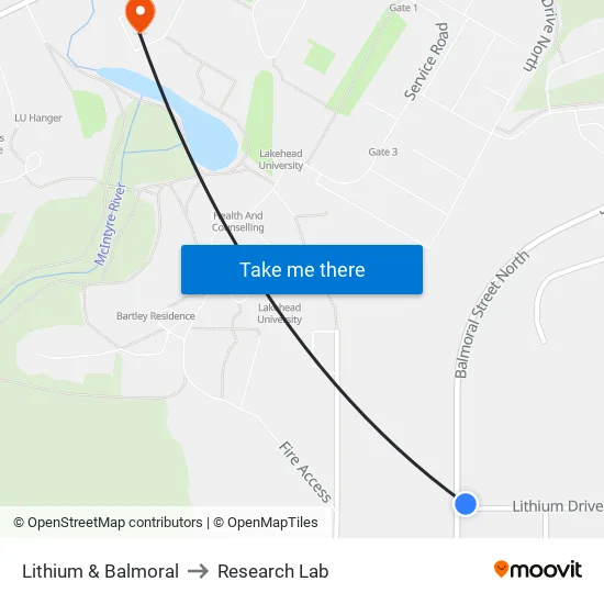 Lithium & Balmoral to Research Lab map