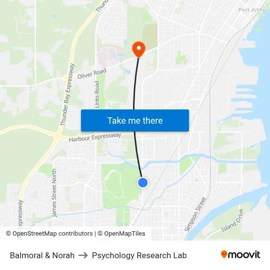 Balmoral & Norah to Psychology Research Lab map