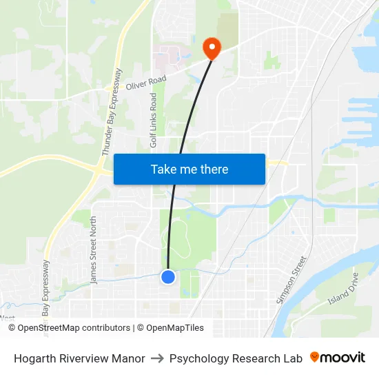 Hogarth Riverview Manor to Psychology Research Lab map