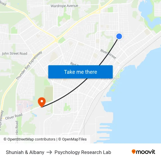 Shuniah & Albany to Psychology Research Lab map