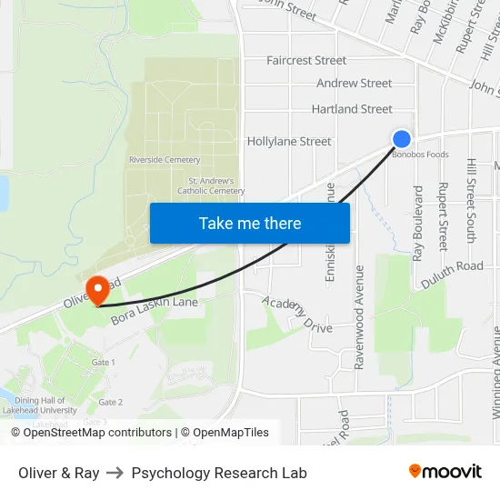 Oliver & Ray to Psychology Research Lab map