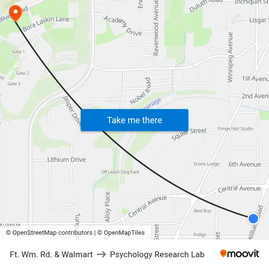 Ft. Wm. Rd. & Walmart to Psychology Research Lab map