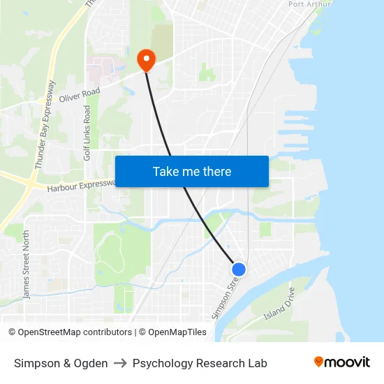 Simpson & Ogden to Psychology Research Lab map