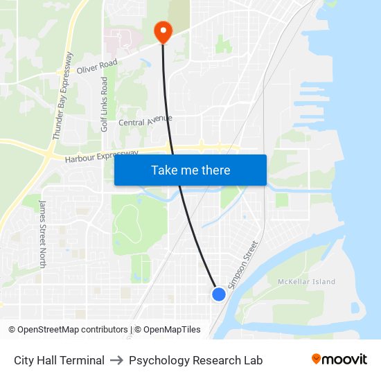 City Hall Terminal to Psychology Research Lab map