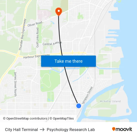 City Hall Terminal to Psychology Research Lab map